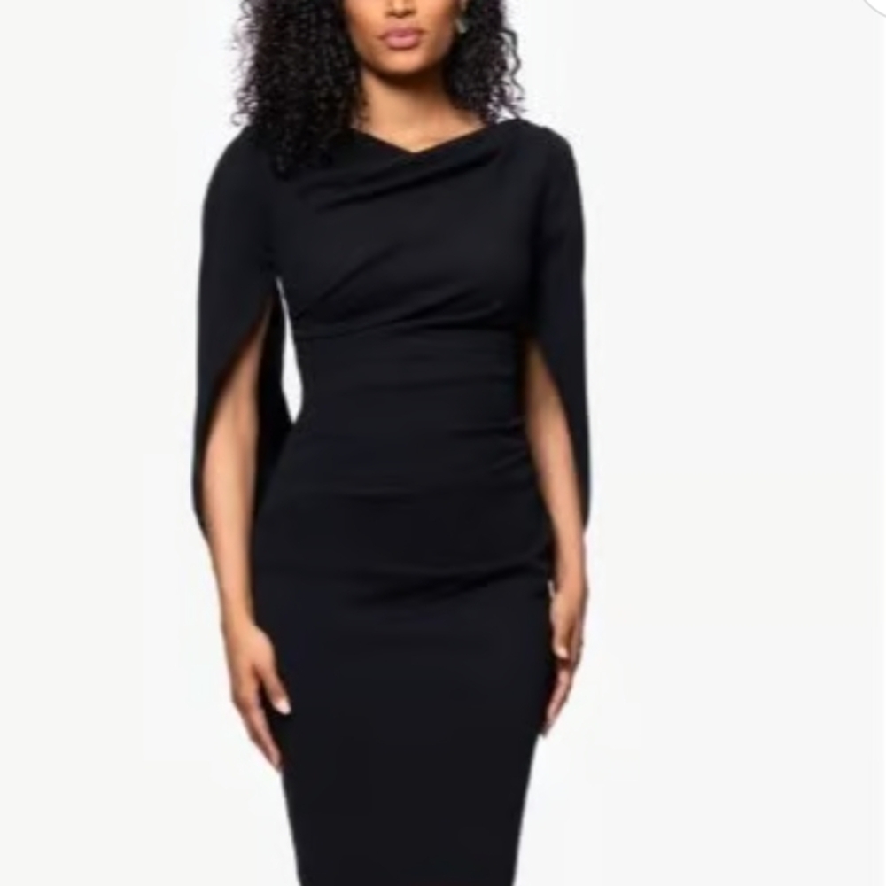 Betsy Adam Jordan Women's Dress Crape Draped Back Black Short Ruched